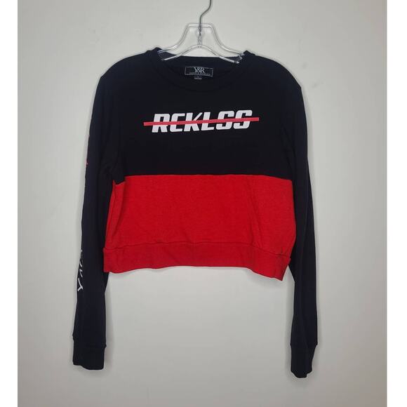 Young Reckless black red cropped colorblock sweatshirt - large - Picture 1 of 5